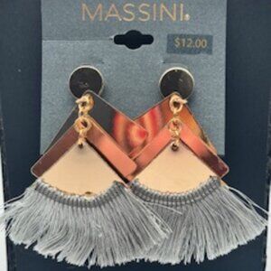 Massini Gold Toned with Blue/Gray Tassle Fishhook Earrings